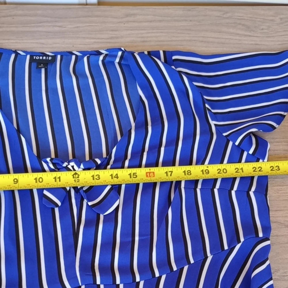 Torrid Blue and White Striped‎ V-Neck Blouse - Picture 9 of 9